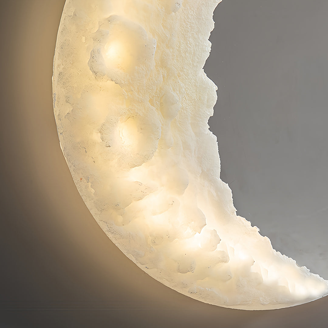 Modern Minimalist Crescent Moon Wall Light - Textured Resin Lamp for Bedroom