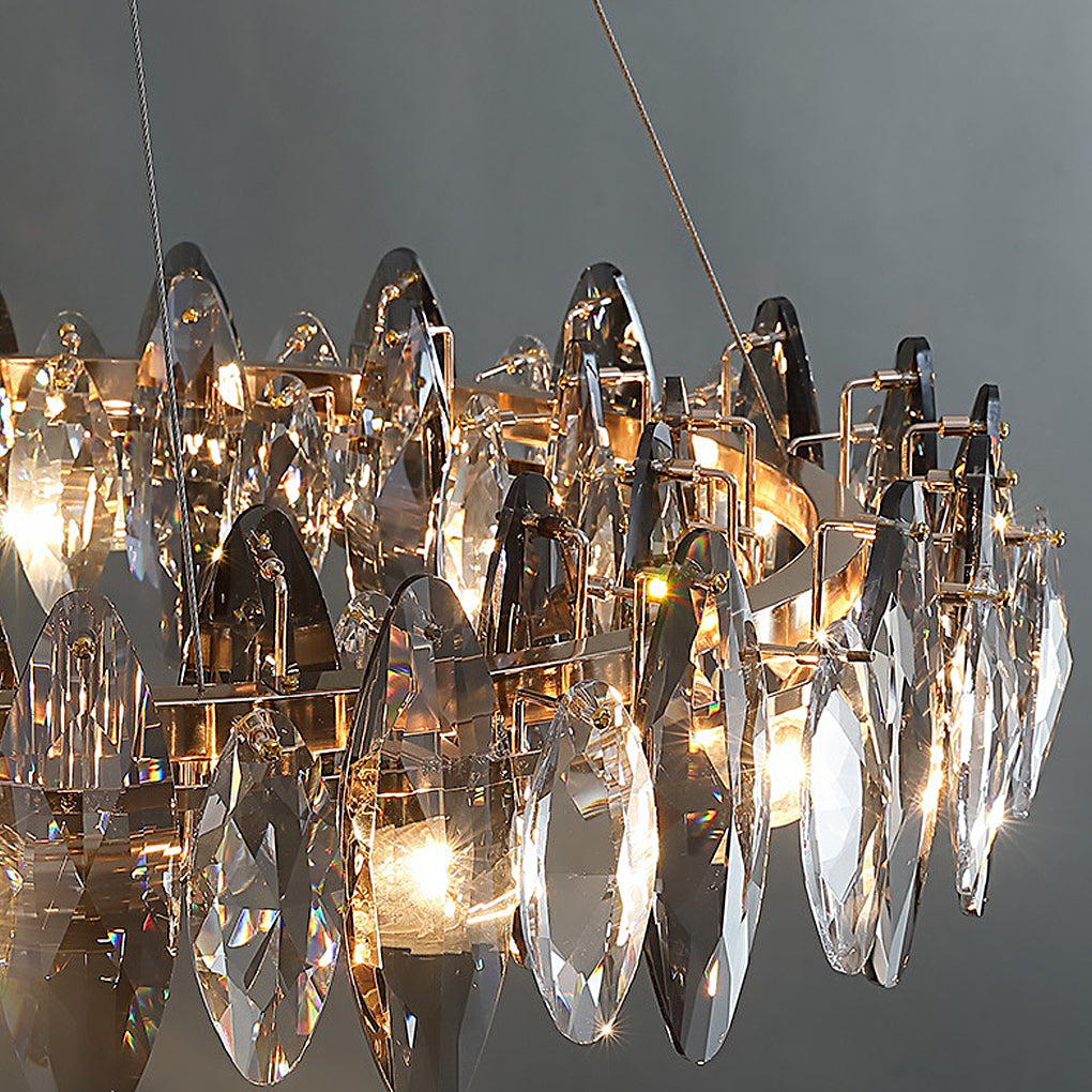 Modern Smoke Gray Oval Crystal Chandelier with Round Iron LED