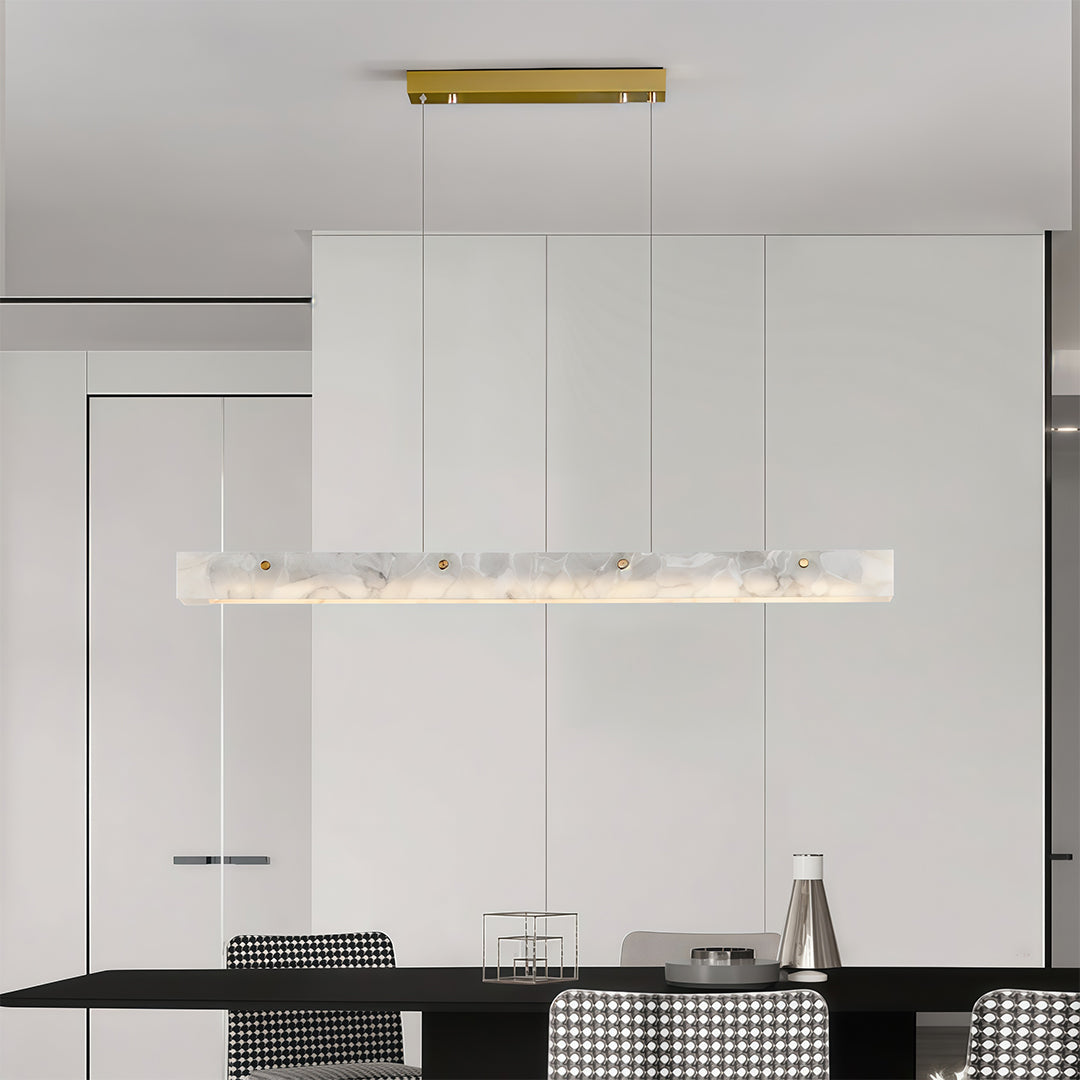 Linear Copper Pendant Light with Cloud Stone Accent