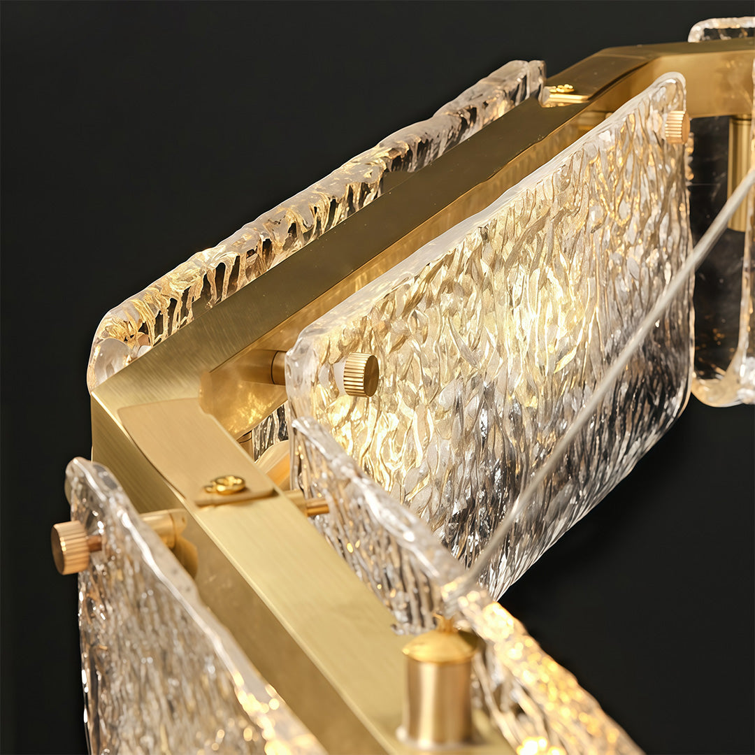 Luxury Rectangular Glass Chandelier with Brass Ceiling Fixture
