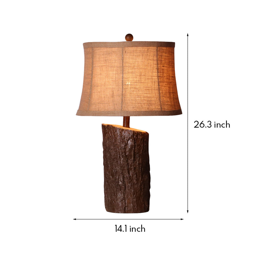Faux Wood Table Lamp with Bark-Textured Fabric Shade