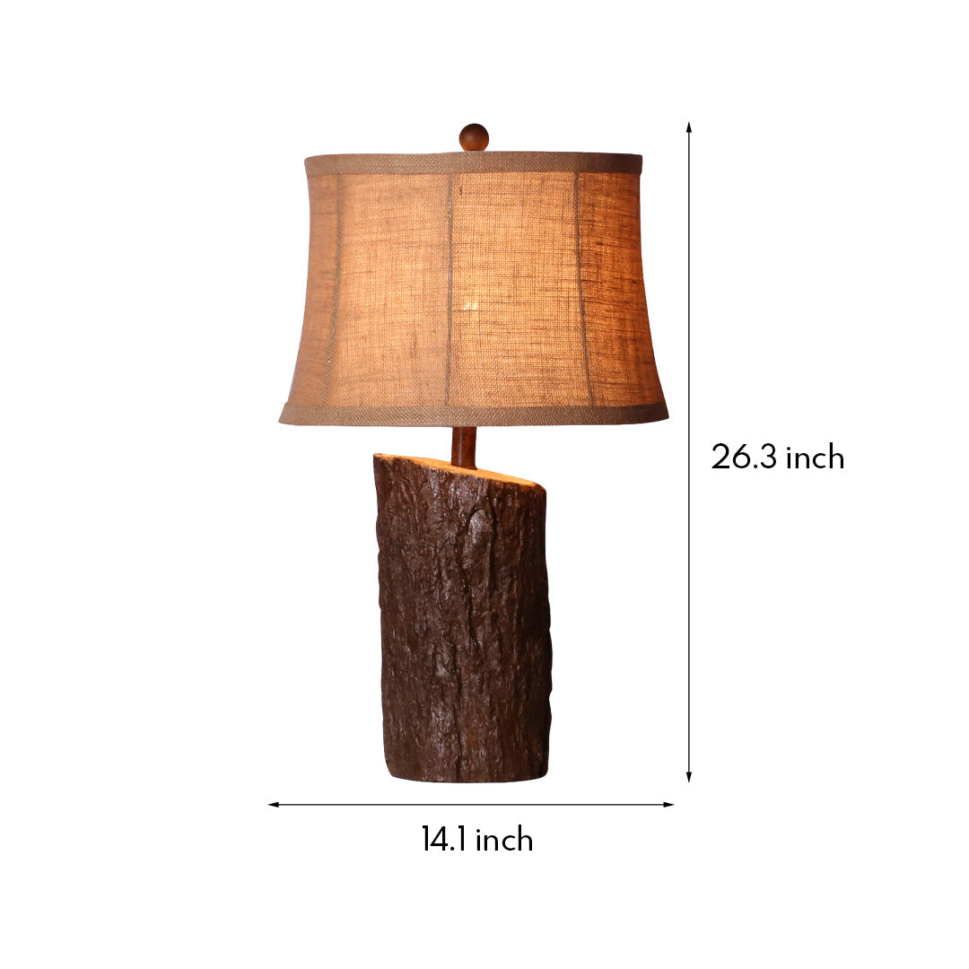 Faux Wood Table Lamp with Bark-Textured Fabric Shade