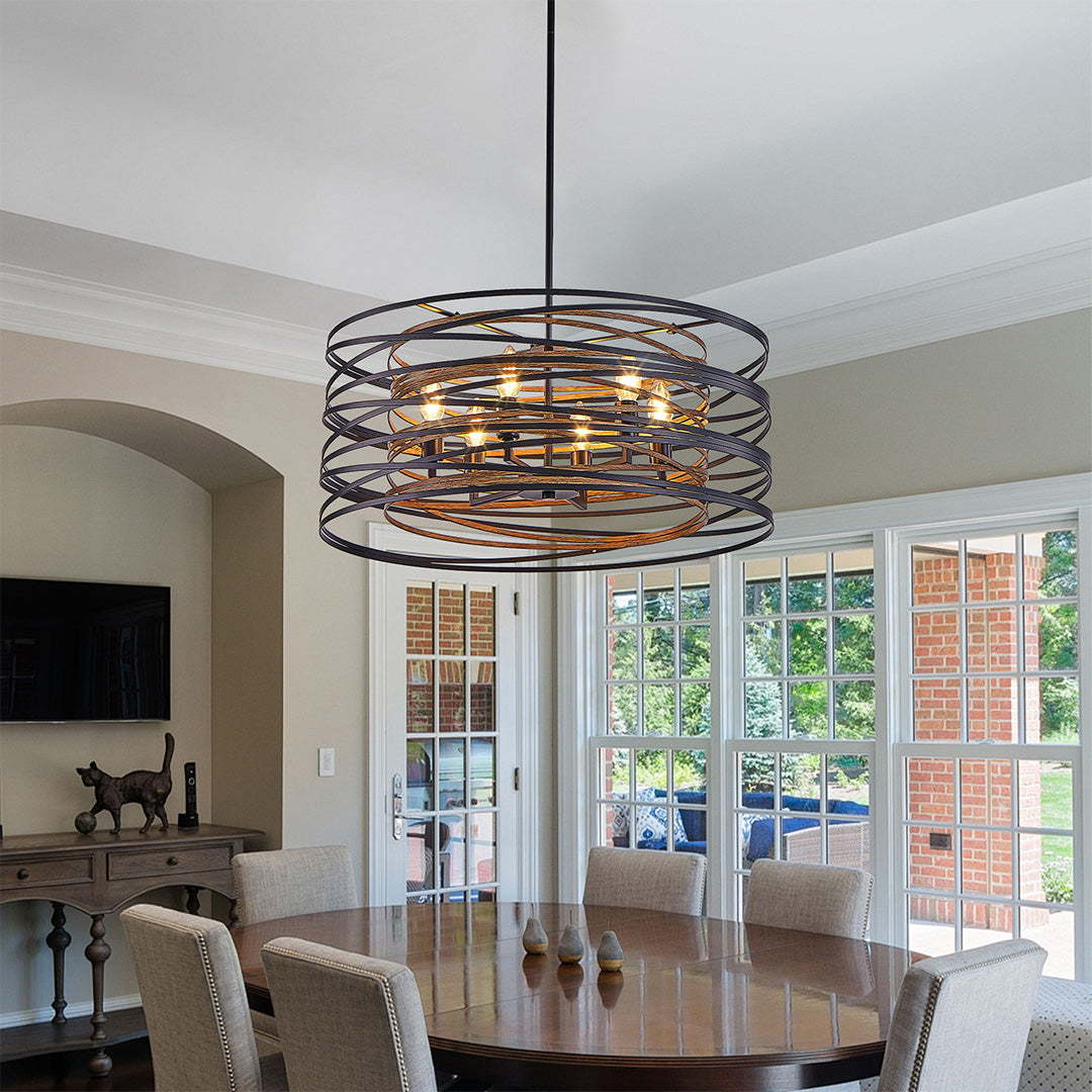 Black Iron Cage Drum Pendant Light - Round Ceiling Fixture