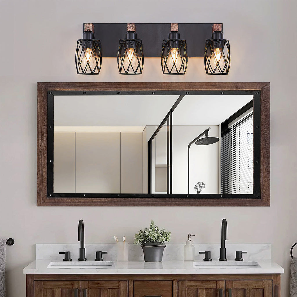 Premium Black Metal Cage Vanity Light for Bathroom Mirrors