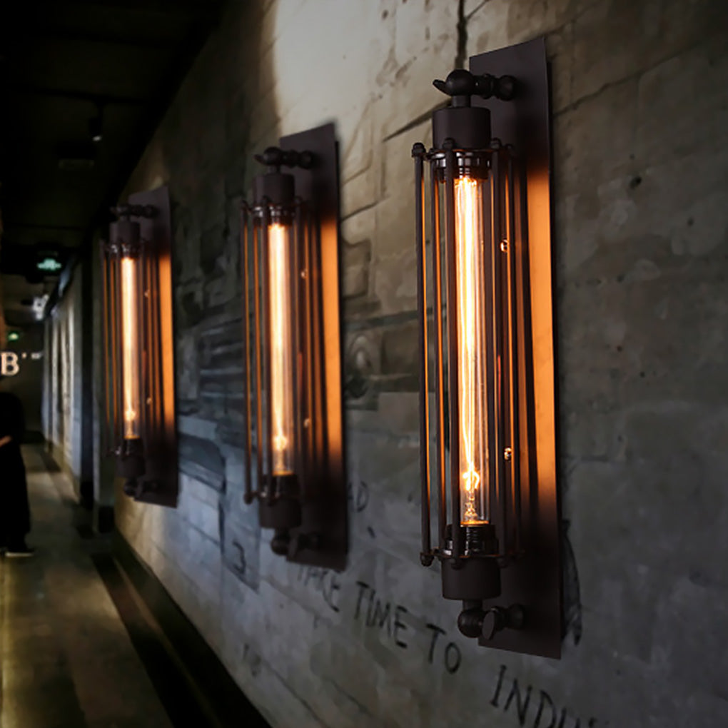 Black Iron Vintage Industrial Wall Sconce - Linear Design