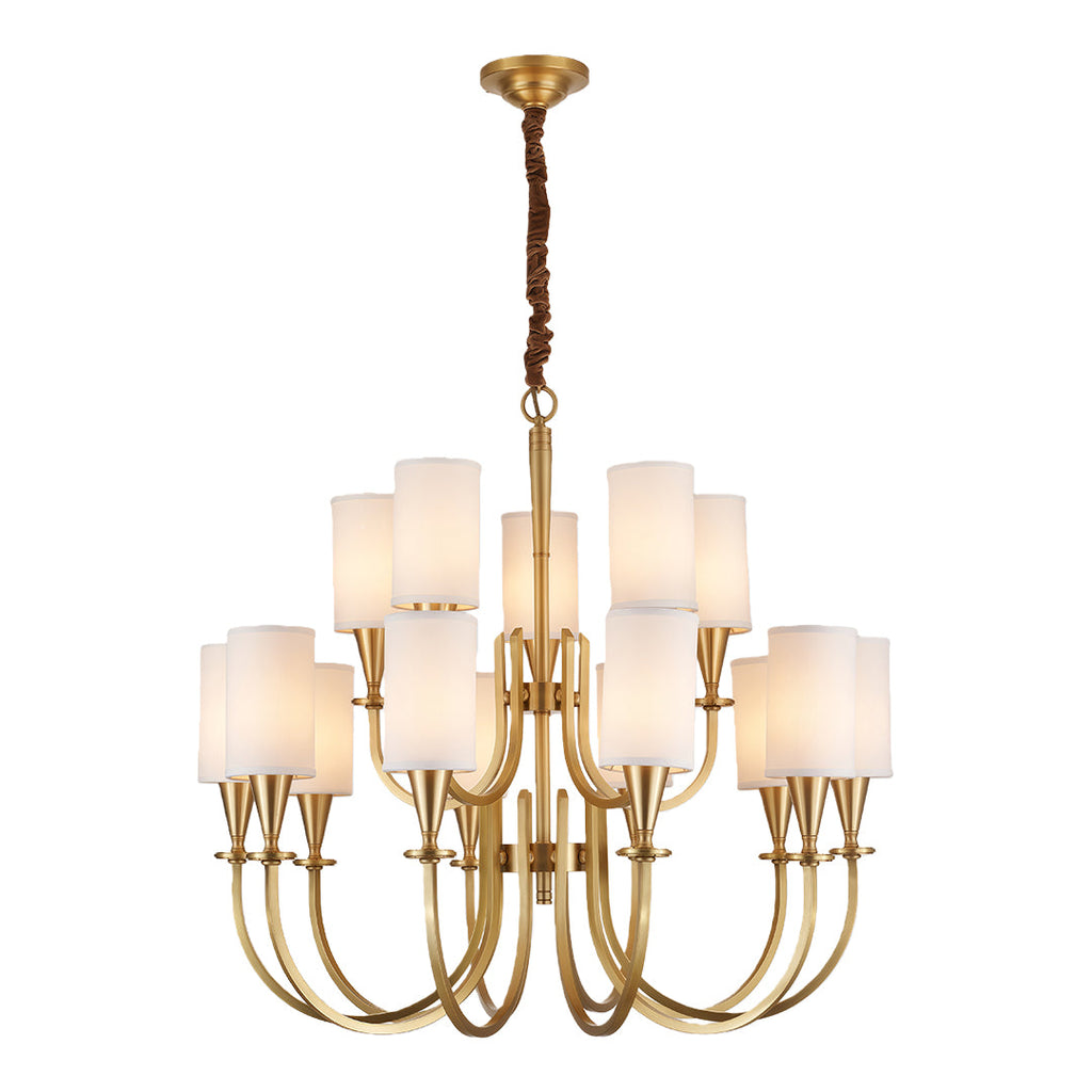 Modern Copper Chandelier with Fabric Lampshade - Elegant Ceiling Light