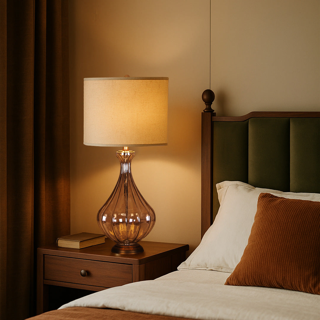 Elegant Glass Base Table Lamp with Classic Linen Shade