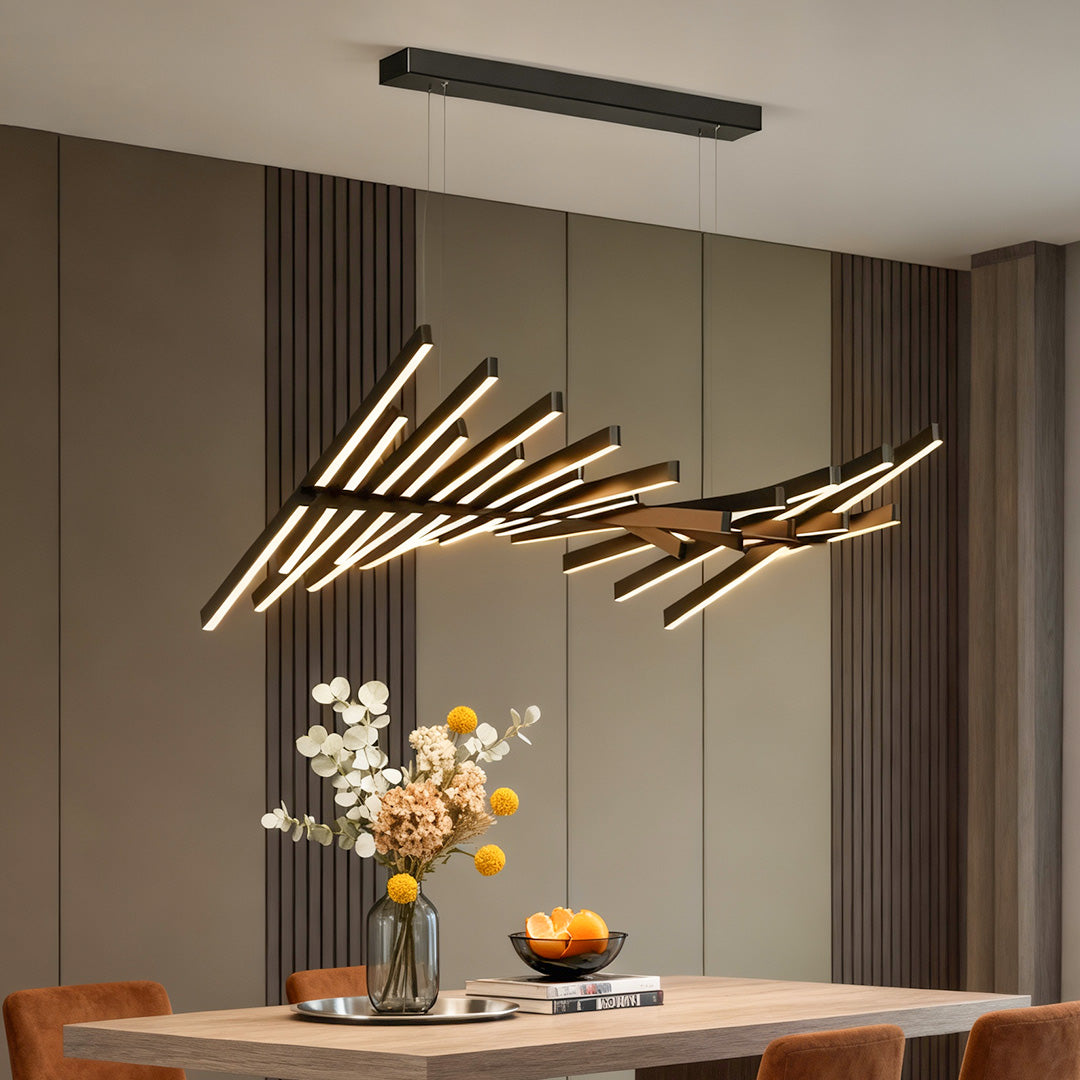 Nordic Wave Black Art Fish Bone Linear Ceiling Light