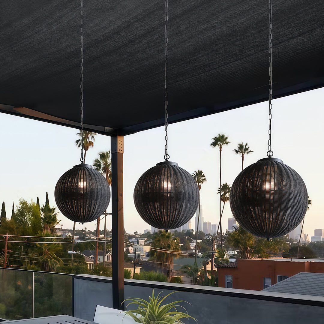 Premium Black Woven Outdoor Pendant Light - Waterproof Ceiling Fixture