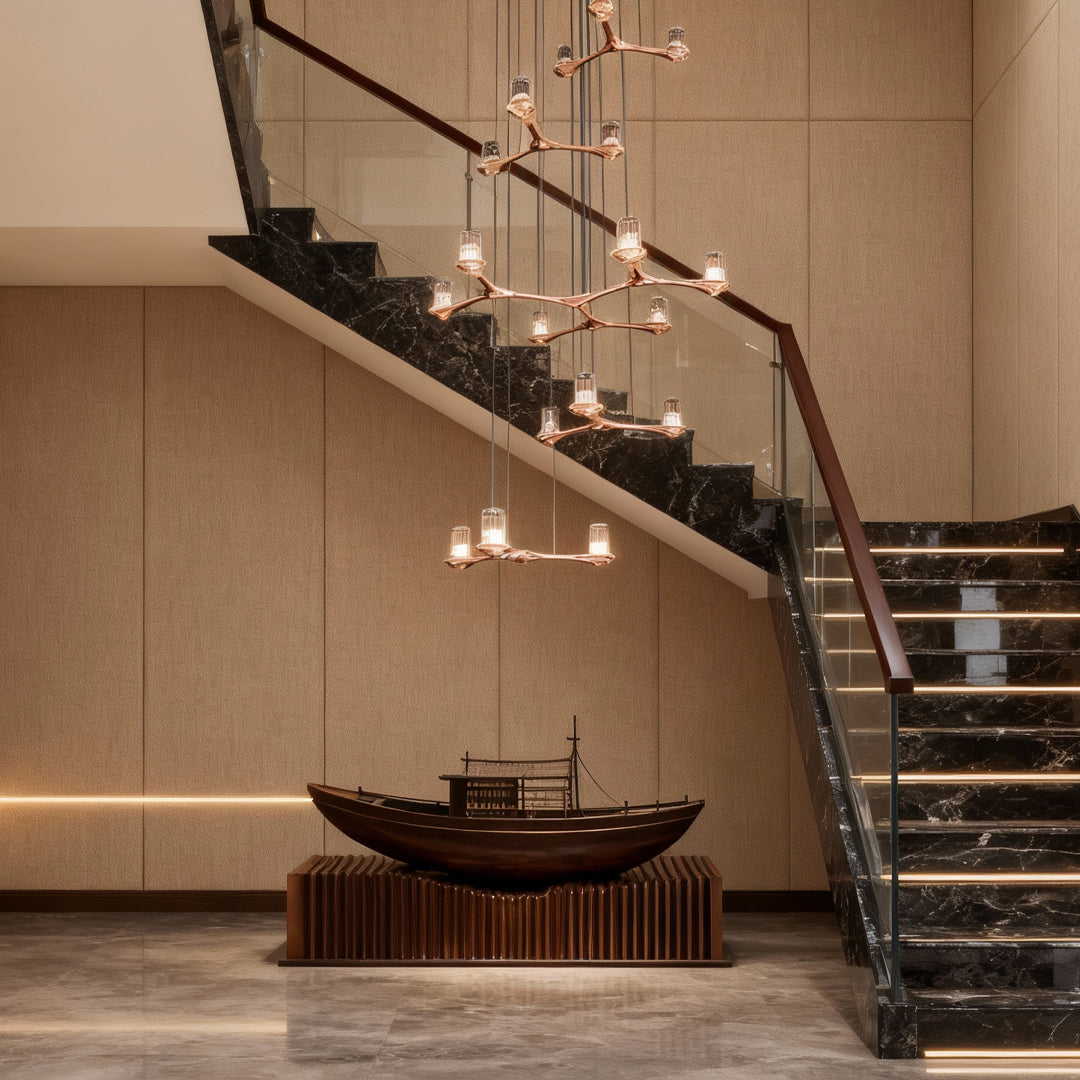 Nordic Crystal Staircase Chandelier - Elegant Ceiling Light