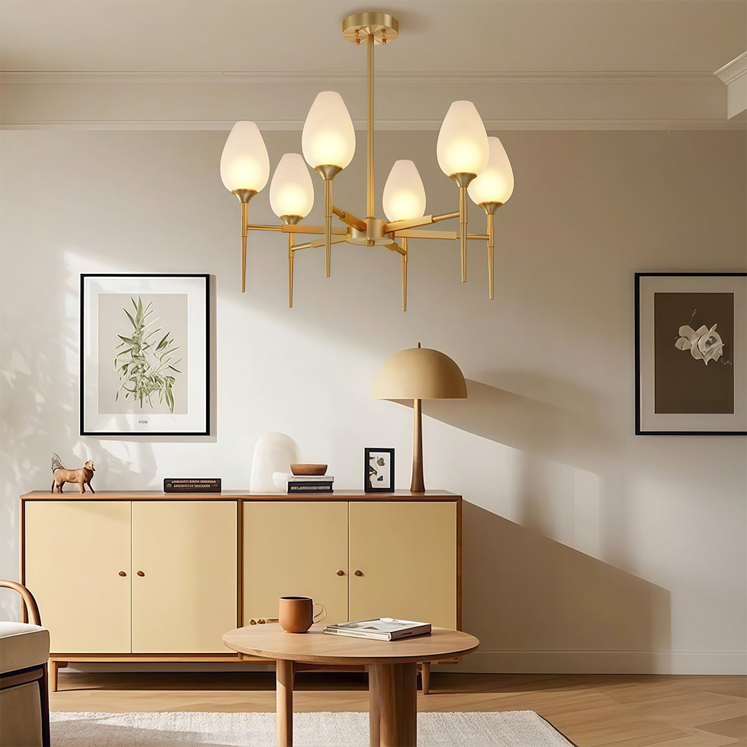 Modern Brass Glass Chandelier - Minimalist Ceiling Light