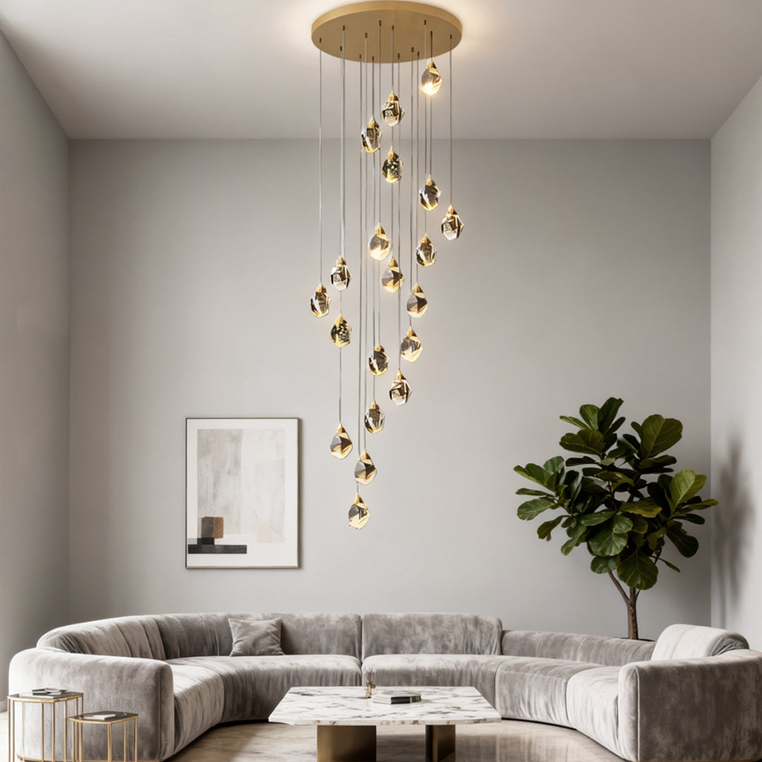 Modern Spiral Crystal Chandelier for High Ceilings
