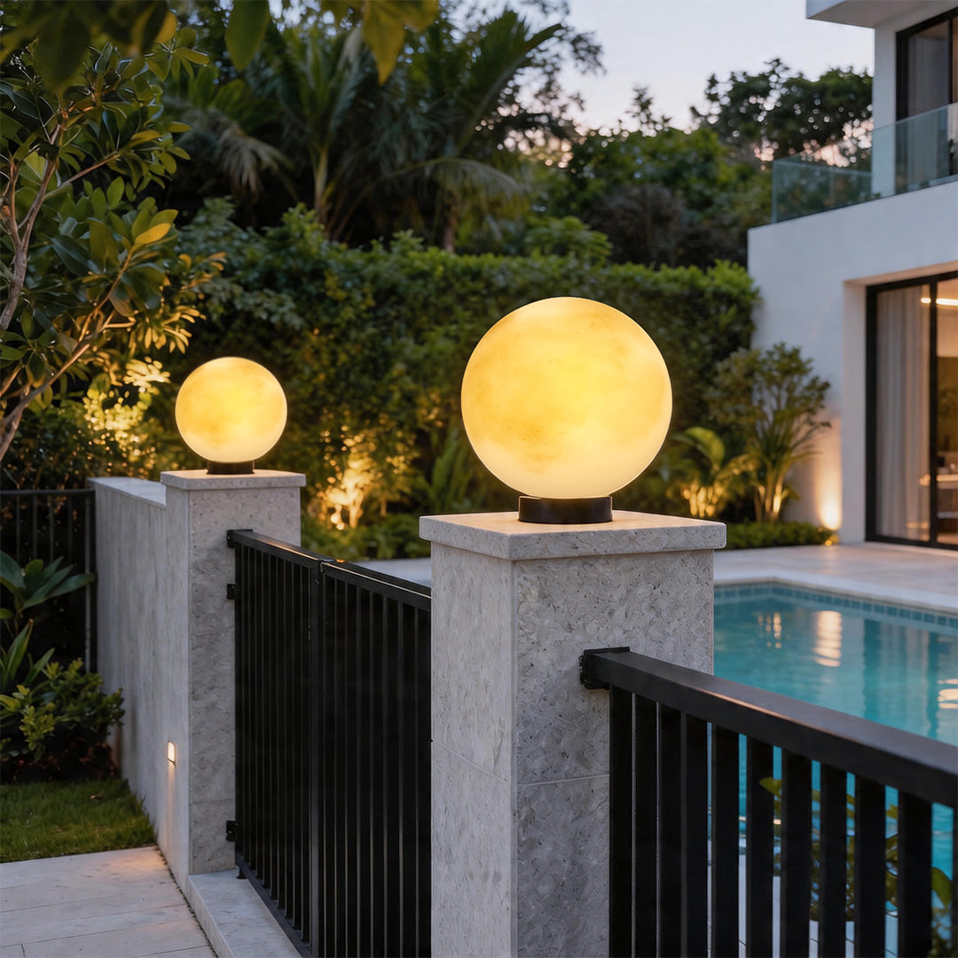 Modern Waterproof LED Moon Pillar Lamp - Premium Resin Decor