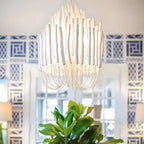 White Painted Wooden Stick Chandelier - Organic Ceiling Light