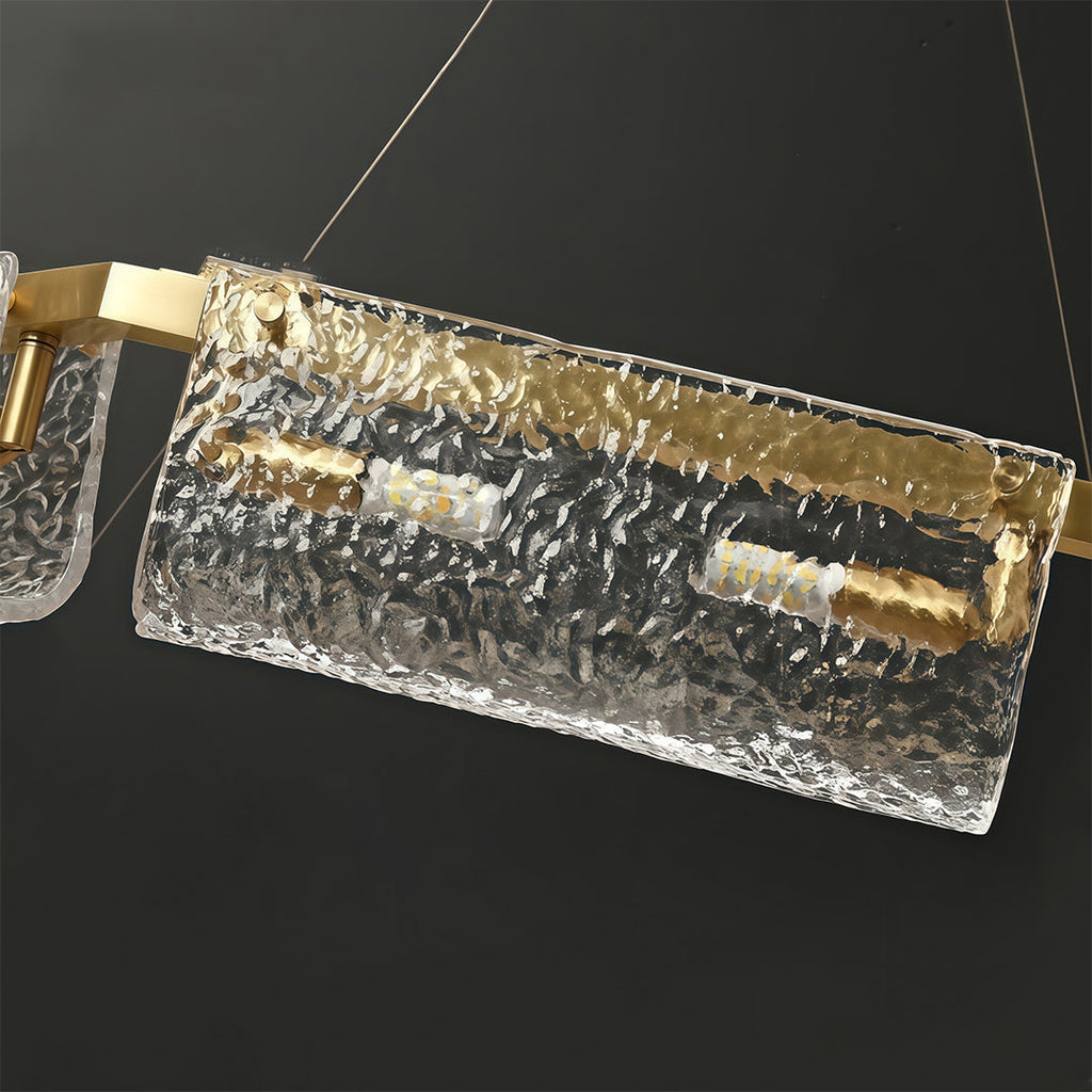 Luxury Rectangular Glass Chandelier with Brass Ceiling Fixture