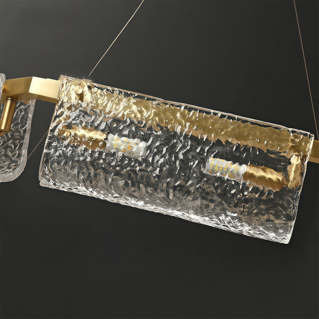 Luxury Rectangular Glass Chandelier with Brass Ceiling Fixture