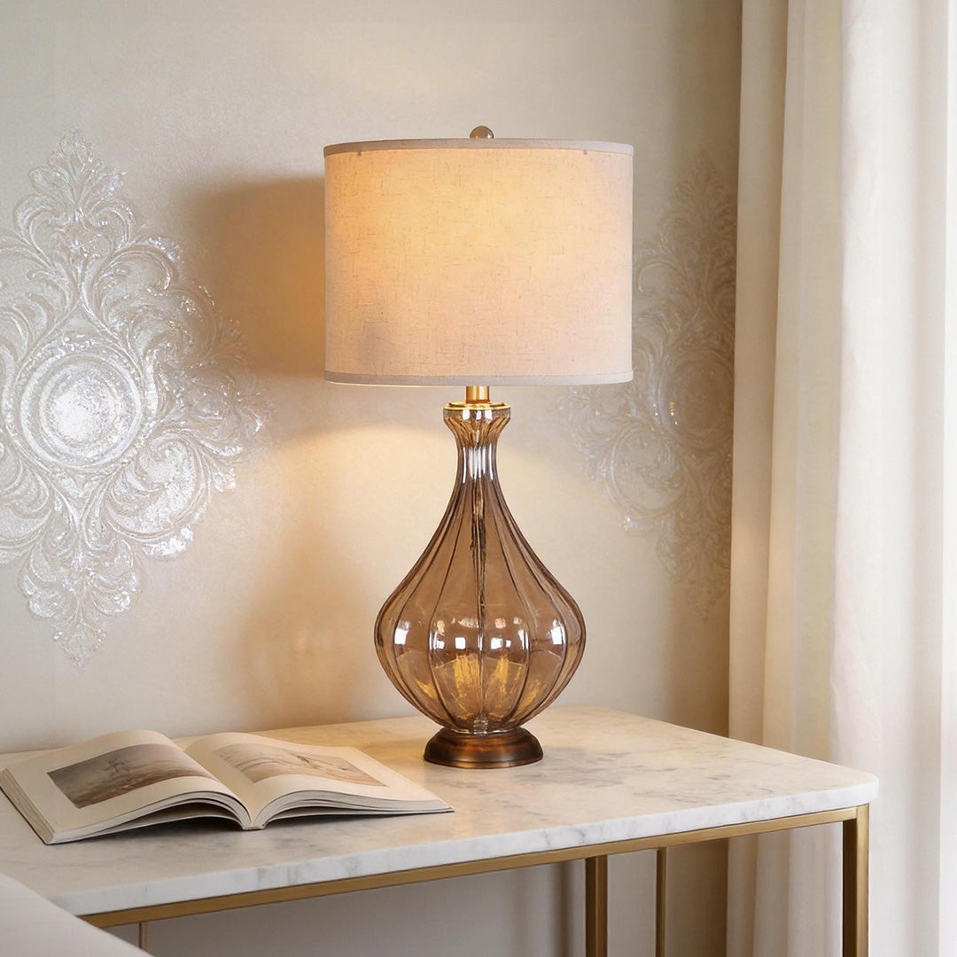 Elegant Glass Base Table Lamp with Classic Linen Shade