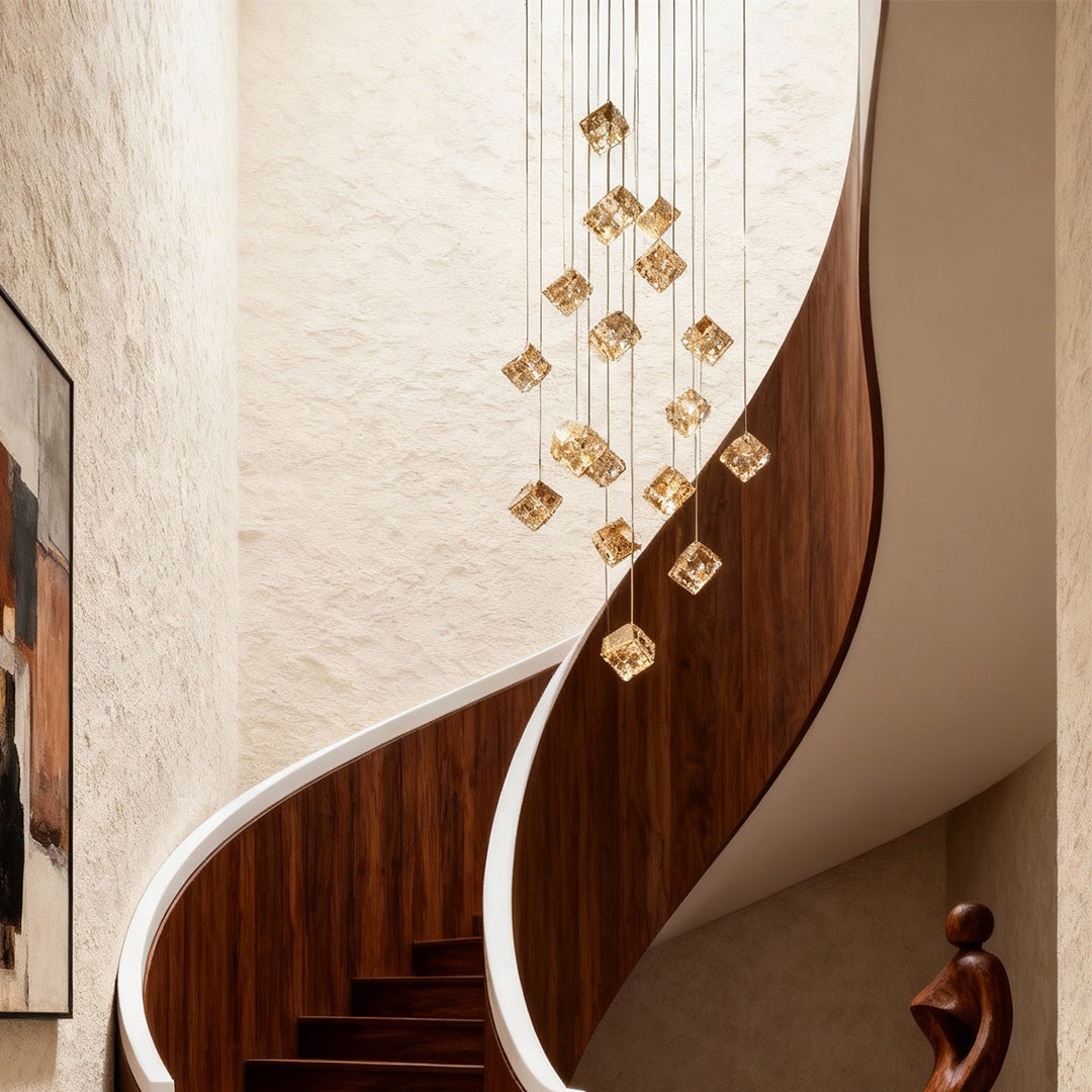 Crystal Cube Chandelier Ceiling Light for Stairs
