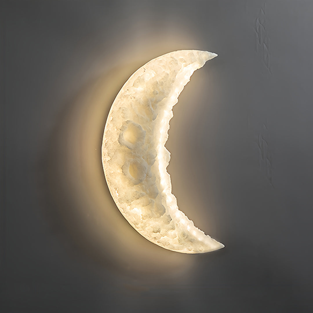Modern Minimalist Crescent Moon Wall Light - Textured Resin Lamp for Bedroom