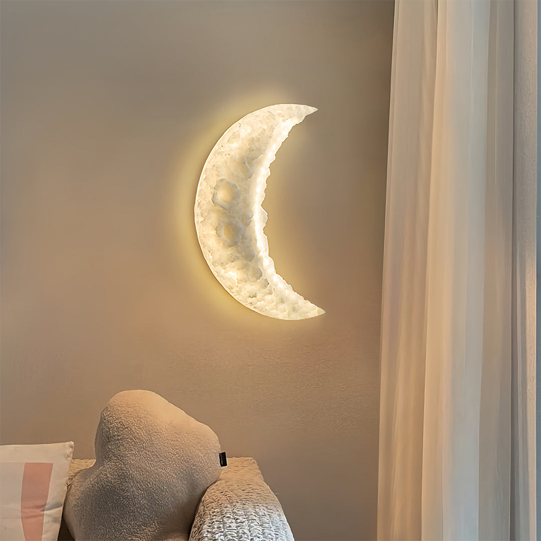 Modern Minimalist Crescent Moon Wall Light - Textured Resin Lamp for Bedroom