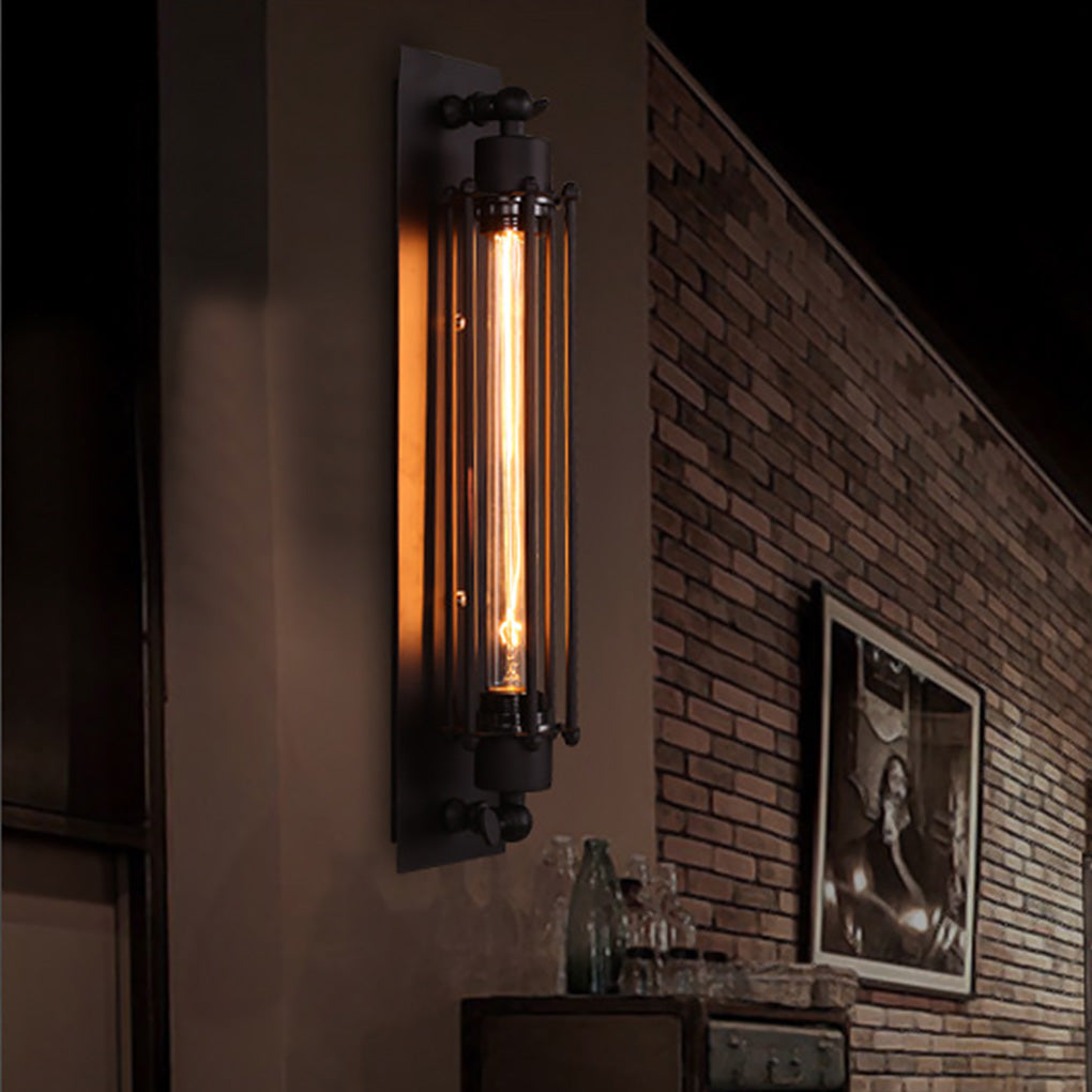 Black Iron Vintage Industrial Wall Sconce - Linear Design