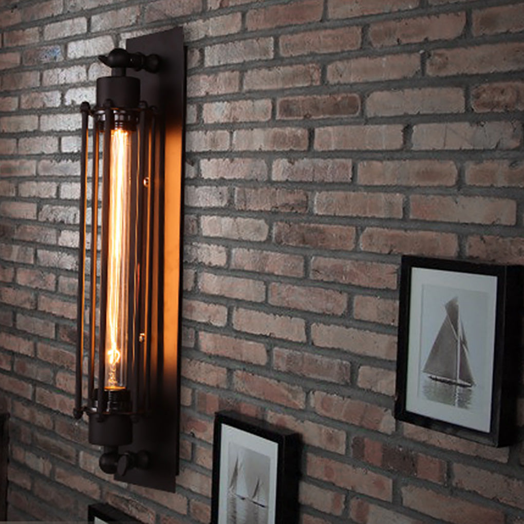 Black Iron Vintage Industrial Wall Sconce - Linear Design