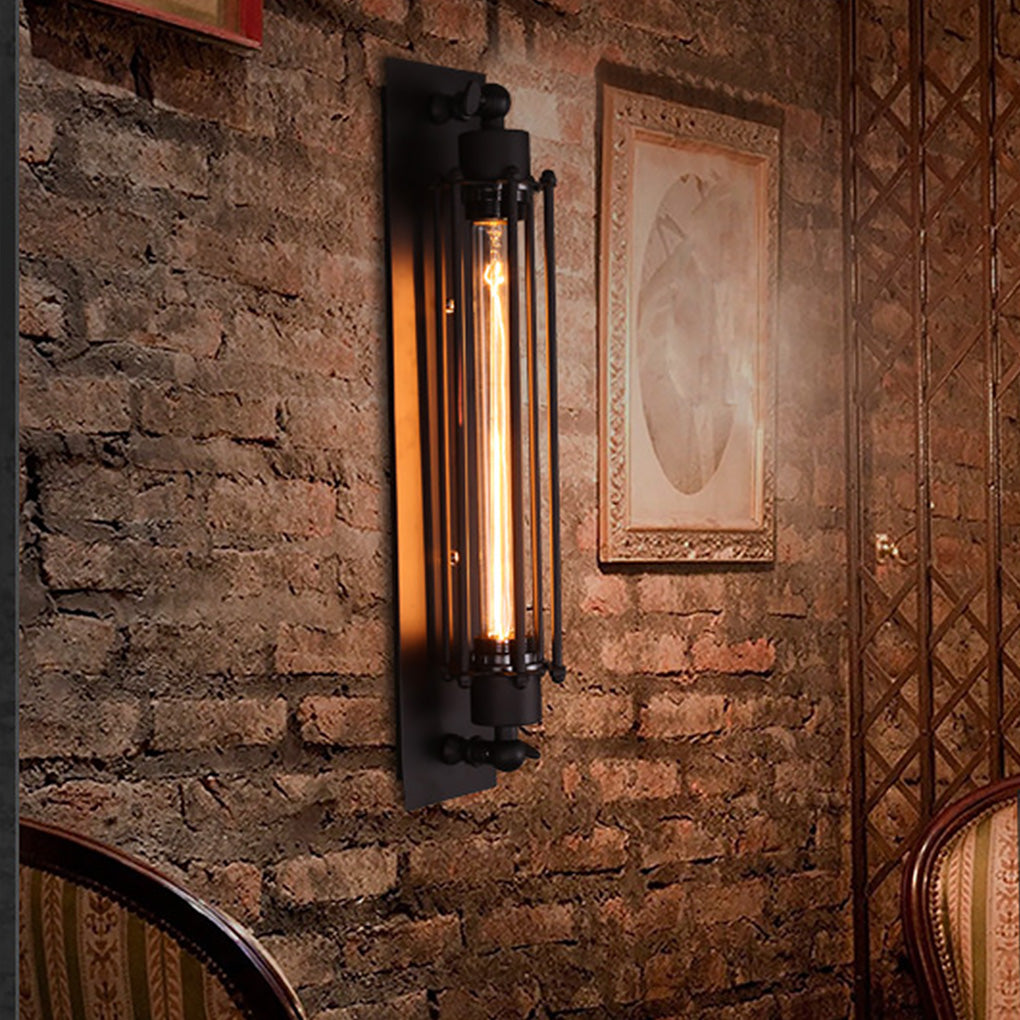 Black Iron Vintage Industrial Wall Sconce - Linear Design