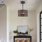 Black Iron Cage Drum Pendant Light - Round Ceiling Fixture