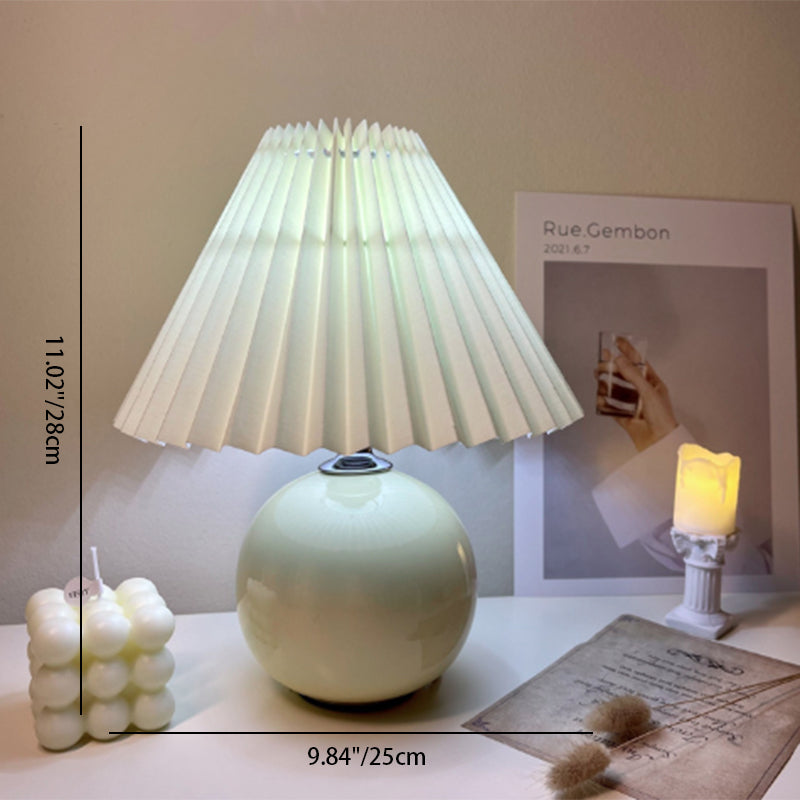 Minimalist Round Fabric Pleated Ceramic Table Lamp - 1-Light for Bedroom
