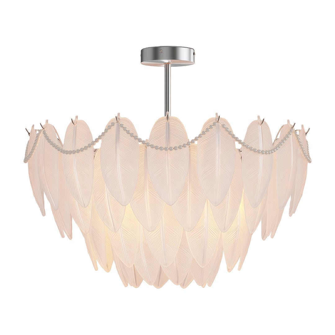 Modern Copper Pearl Feathers Chandelier Ceiling Light