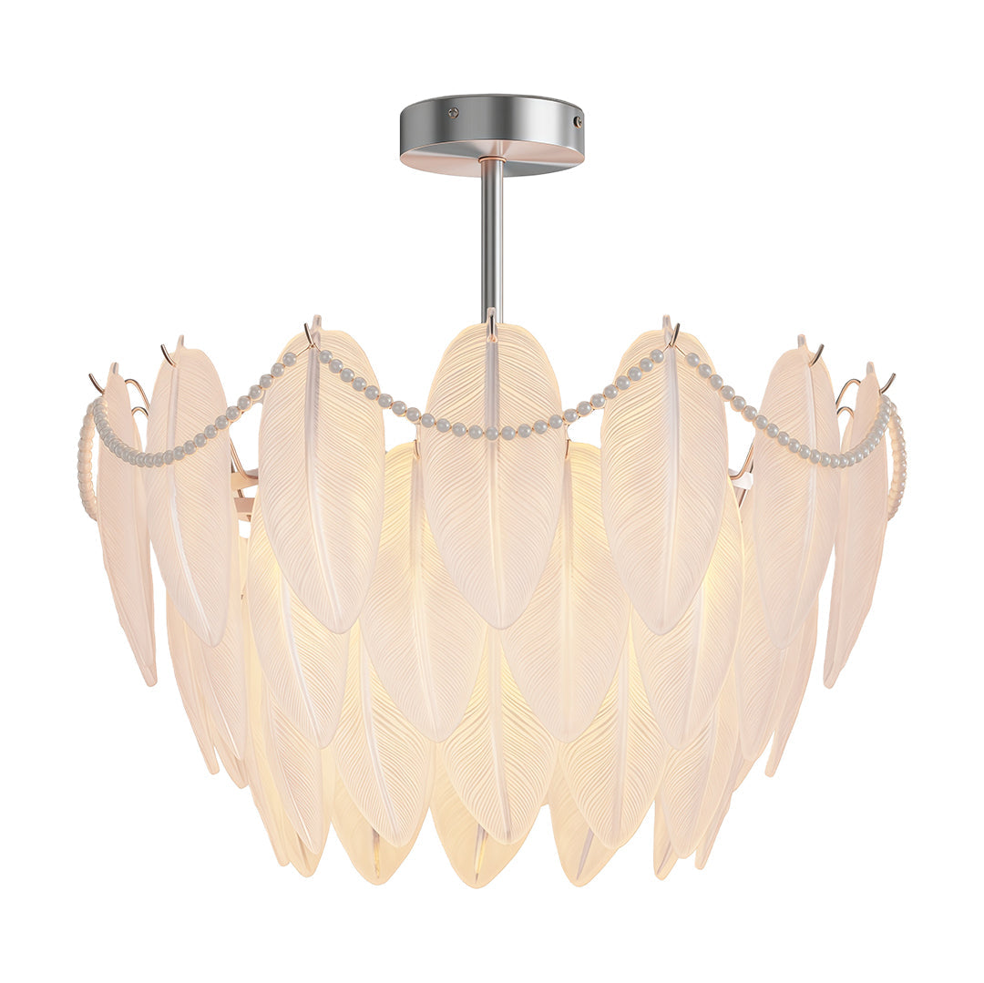 Modern Copper Pearl Feathers Chandelier Ceiling Light