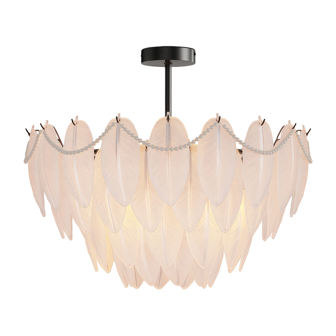 Modern Copper Pearl Feathers Chandelier Ceiling Light