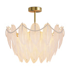 Modern Copper Pearl Feathers Chandelier Ceiling Light