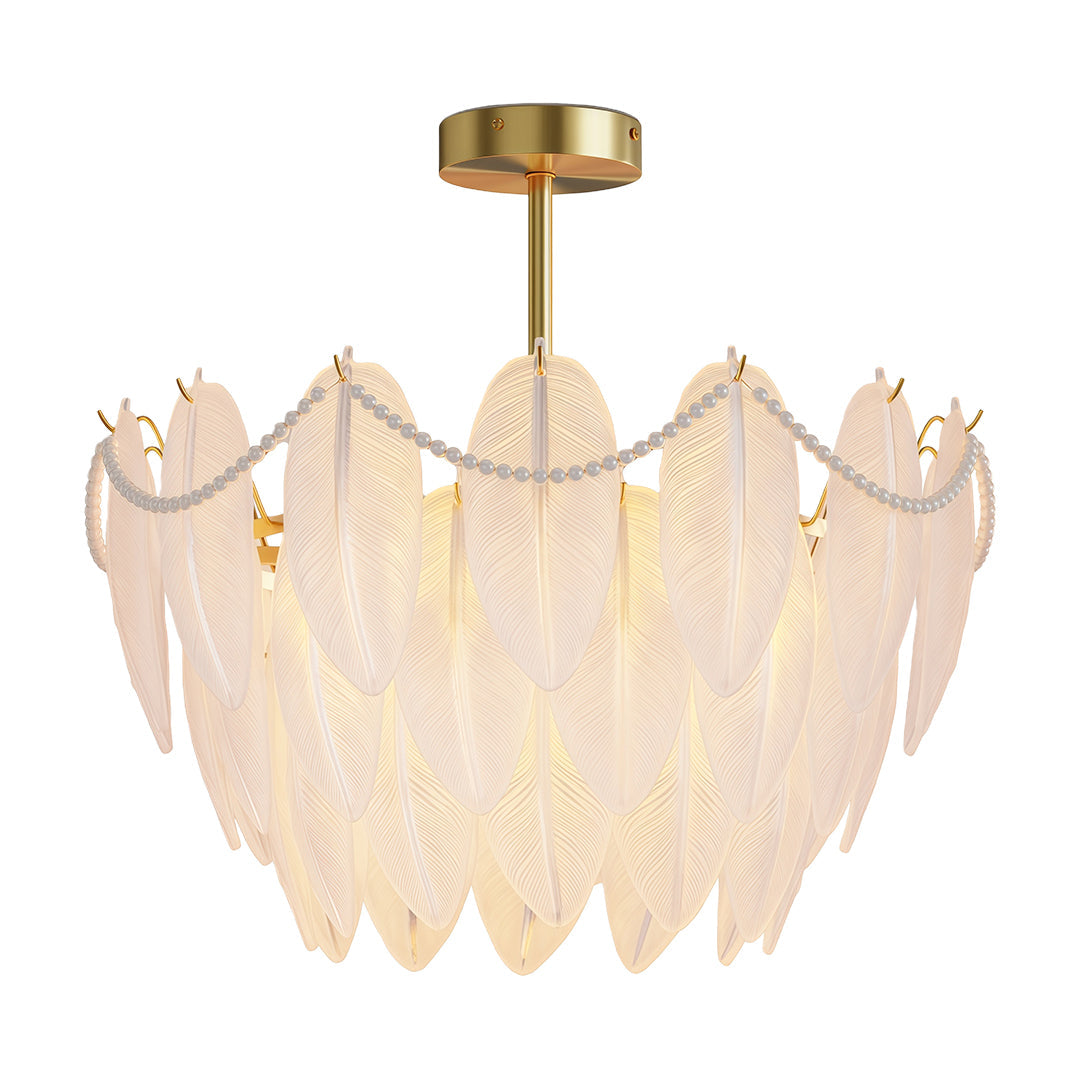 Modern Copper Pearl Feathers Chandelier Ceiling Light