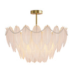 Modern Copper Pearl Feathers Chandelier Ceiling Light