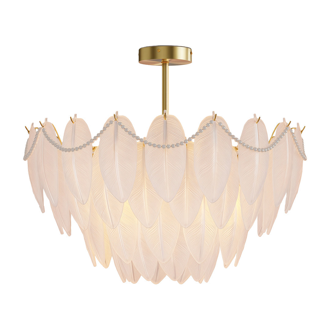 Modern Copper Pearl Feathers Chandelier Ceiling Light