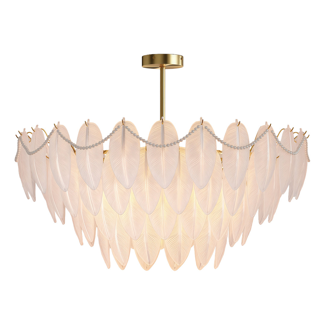 Modern Copper Pearl Feathers Chandelier Ceiling Light