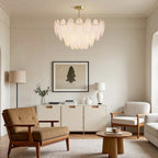 Modern Copper Pearl Feathers Chandelier Ceiling Light