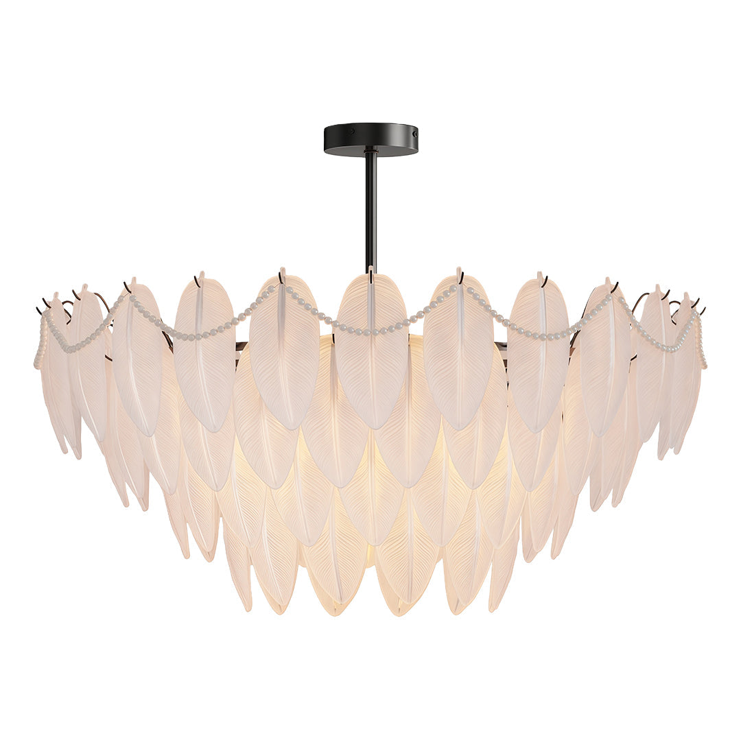 Modern Copper Pearl Feathers Chandelier Ceiling Light