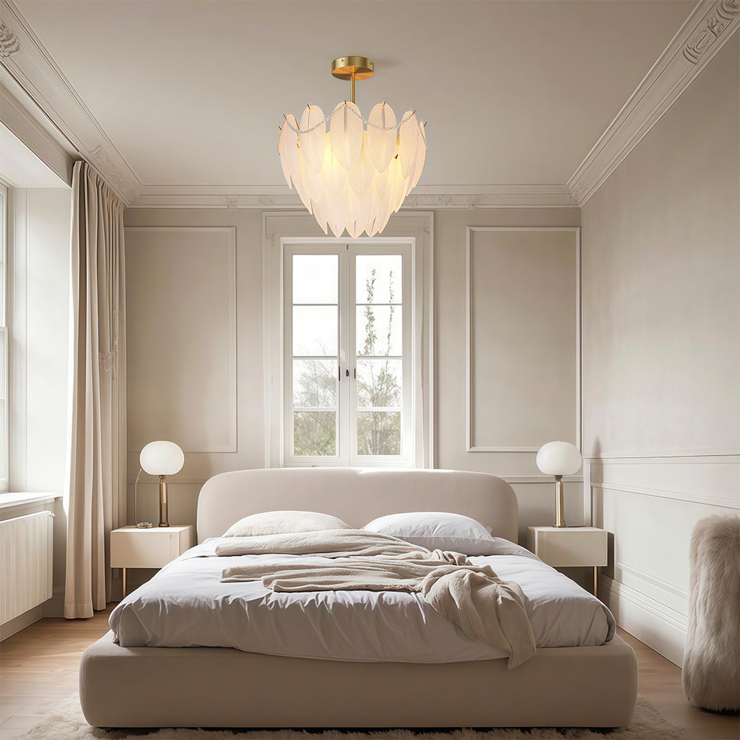 Modern Copper Pearl Feathers Chandelier Ceiling Light