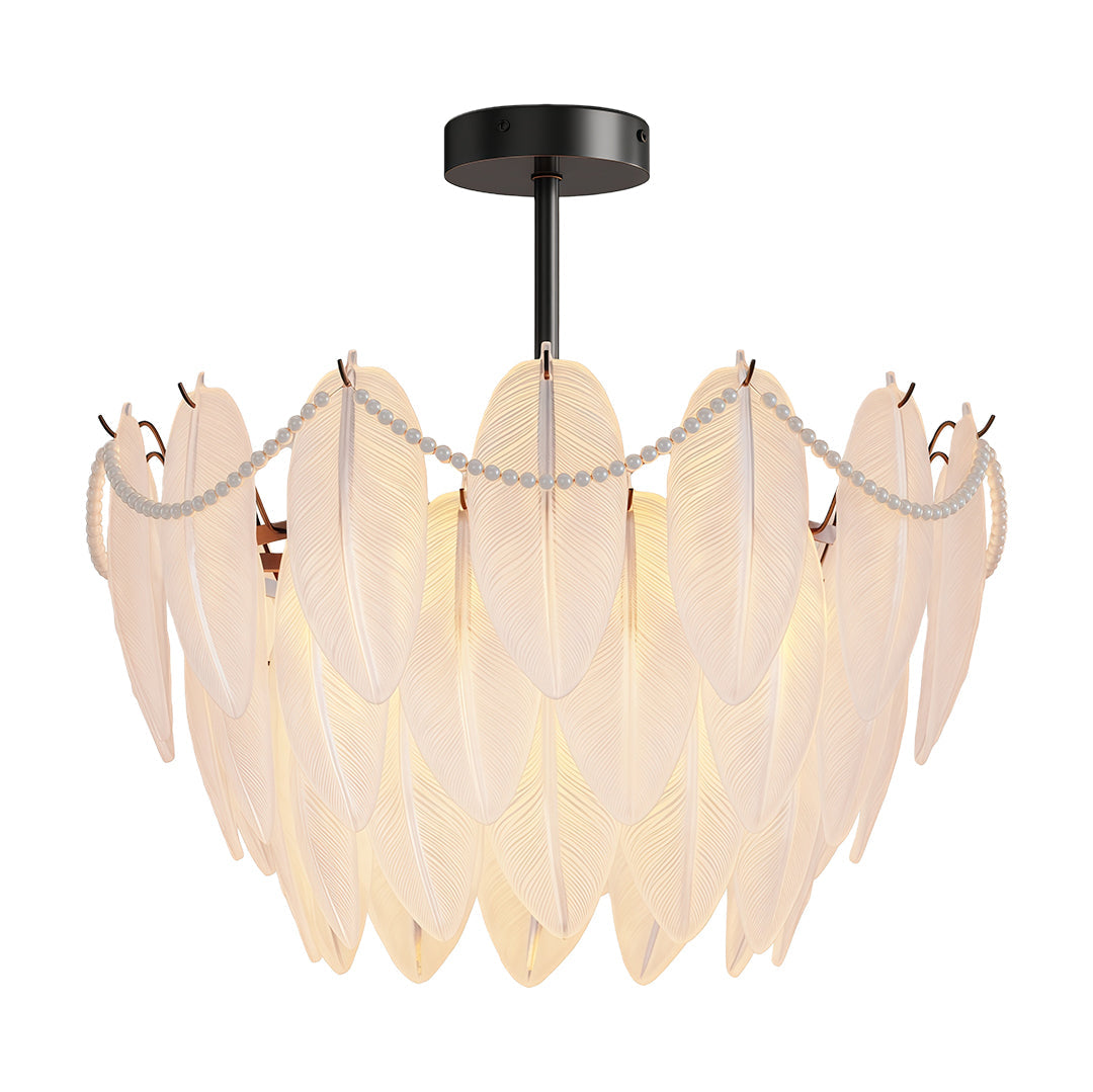 Modern Copper Pearl Feathers Chandelier Ceiling Light