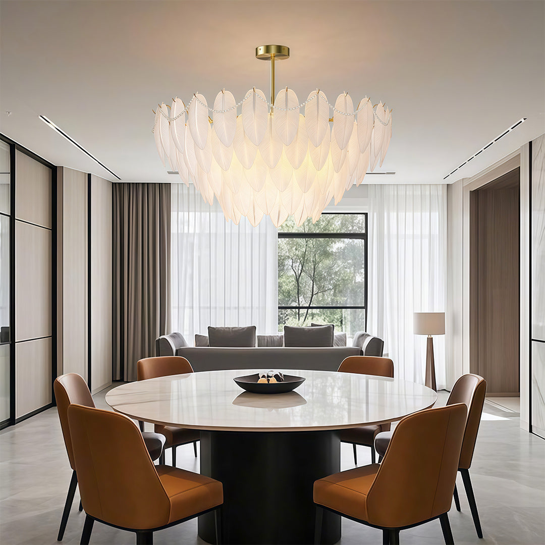 Modern Copper Pearl Feathers Chandelier Ceiling Light