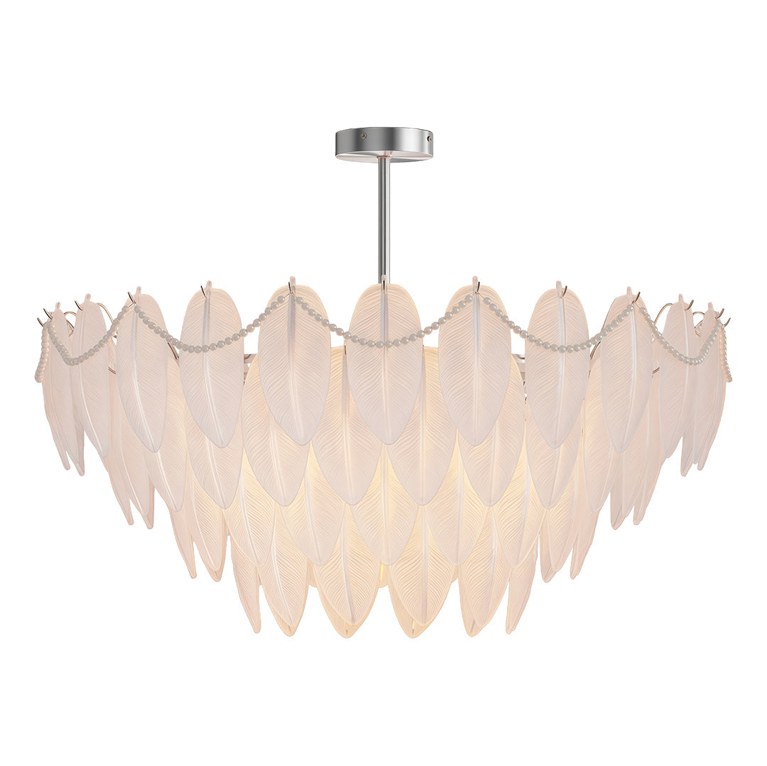 Modern Copper Pearl Feathers Chandelier Ceiling Light