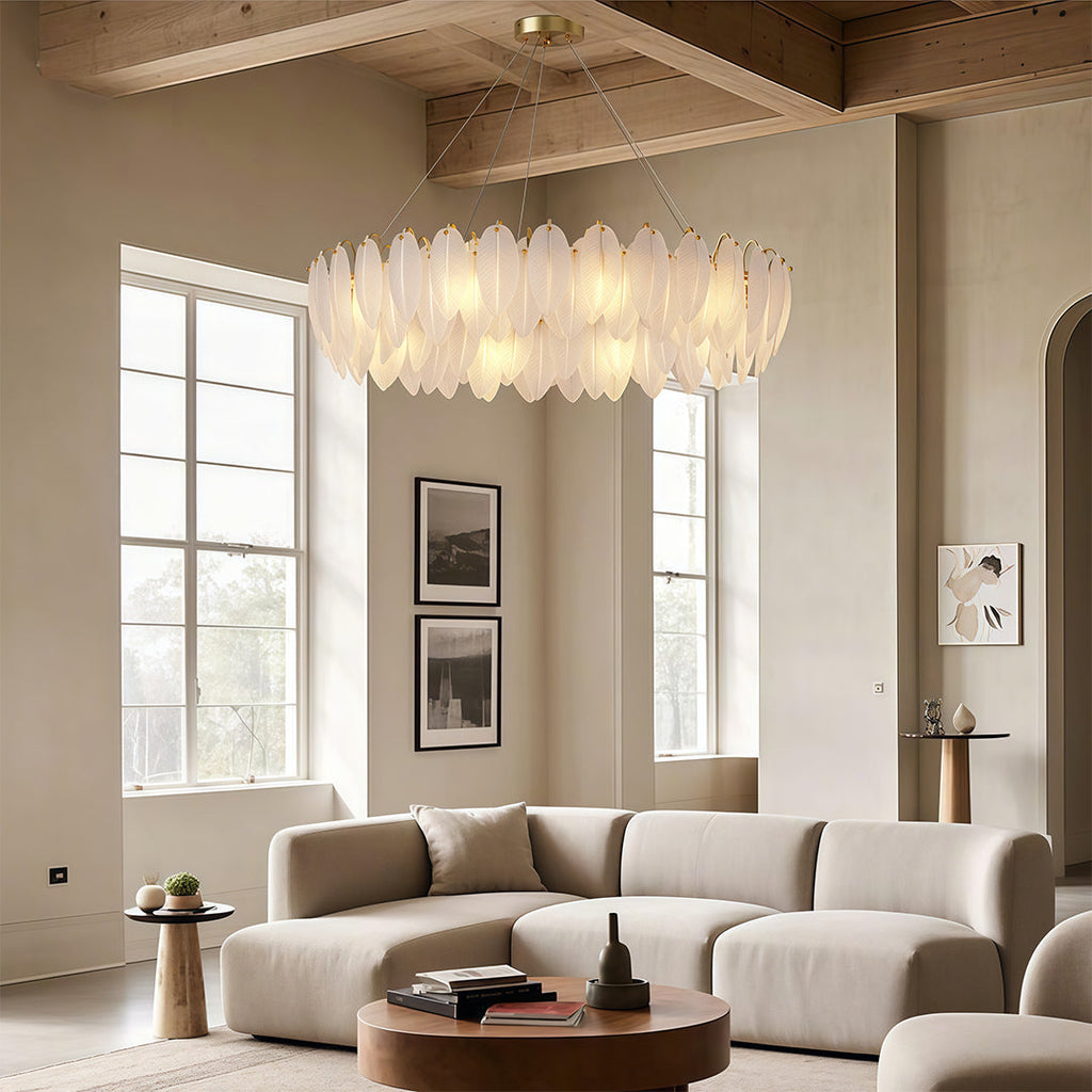 Modern Luxury Glass Feather Chandelier Ceiling Light