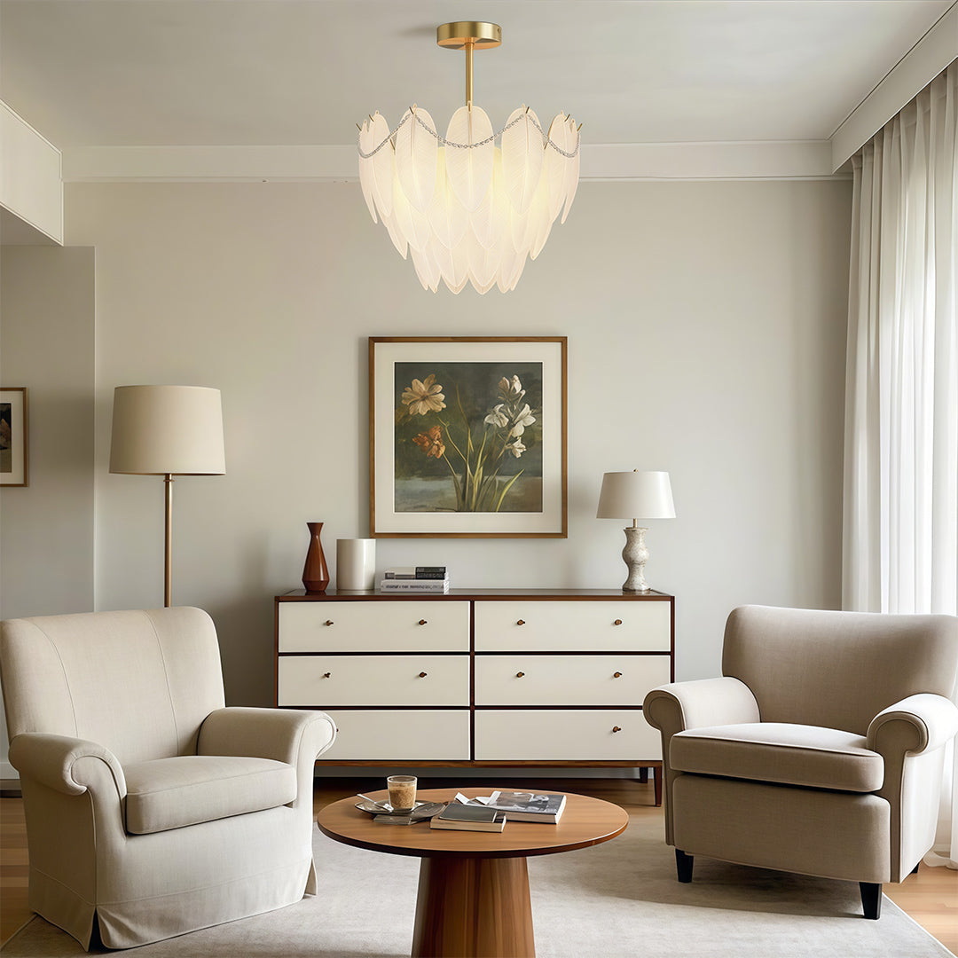 Modern Copper Pearl Feathers Chandelier Ceiling Light