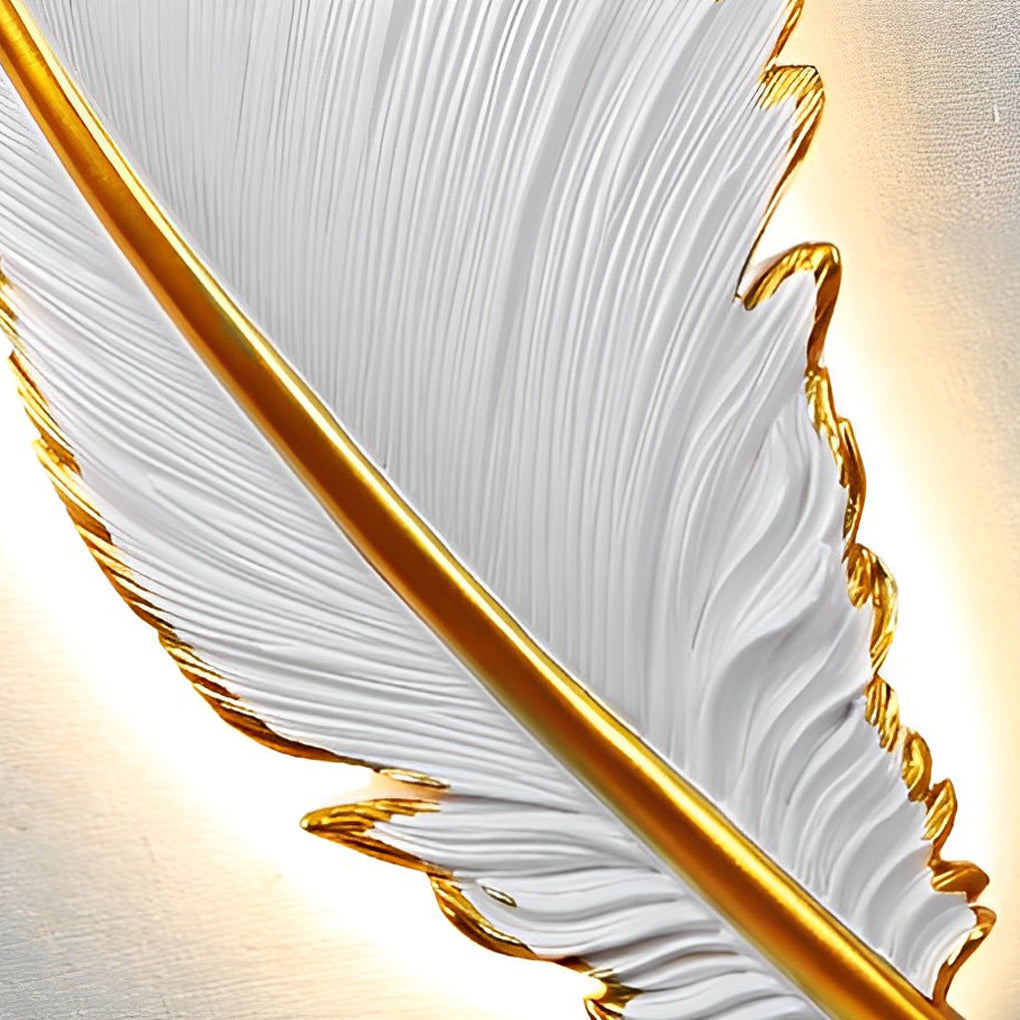 Modern White Feather LED Wall Lamp - Decorative Resin Light
