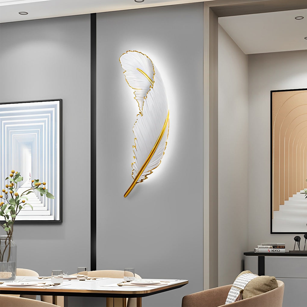 Modern White Feather LED Wall Lamp - Decorative Resin Light