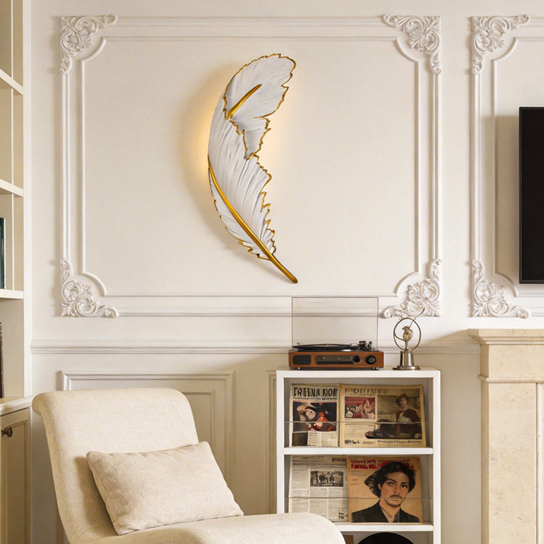 Modern White Feather LED Wall Lamp - Decorative Resin Light