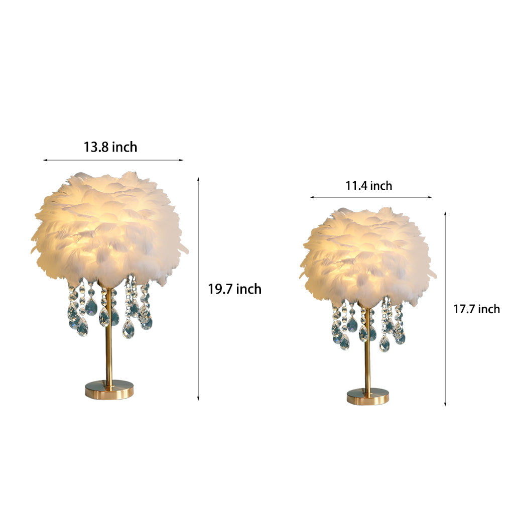 Modern LED Feather Table Lamp with Crystal Tassels - Ambient Lighting