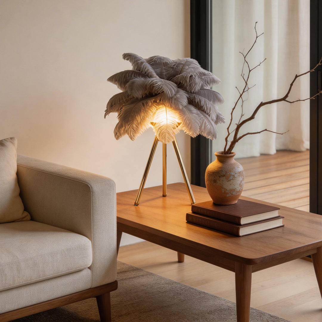 Nordic Tripod Feather Table Lamp - Elegant Bedside Lighting